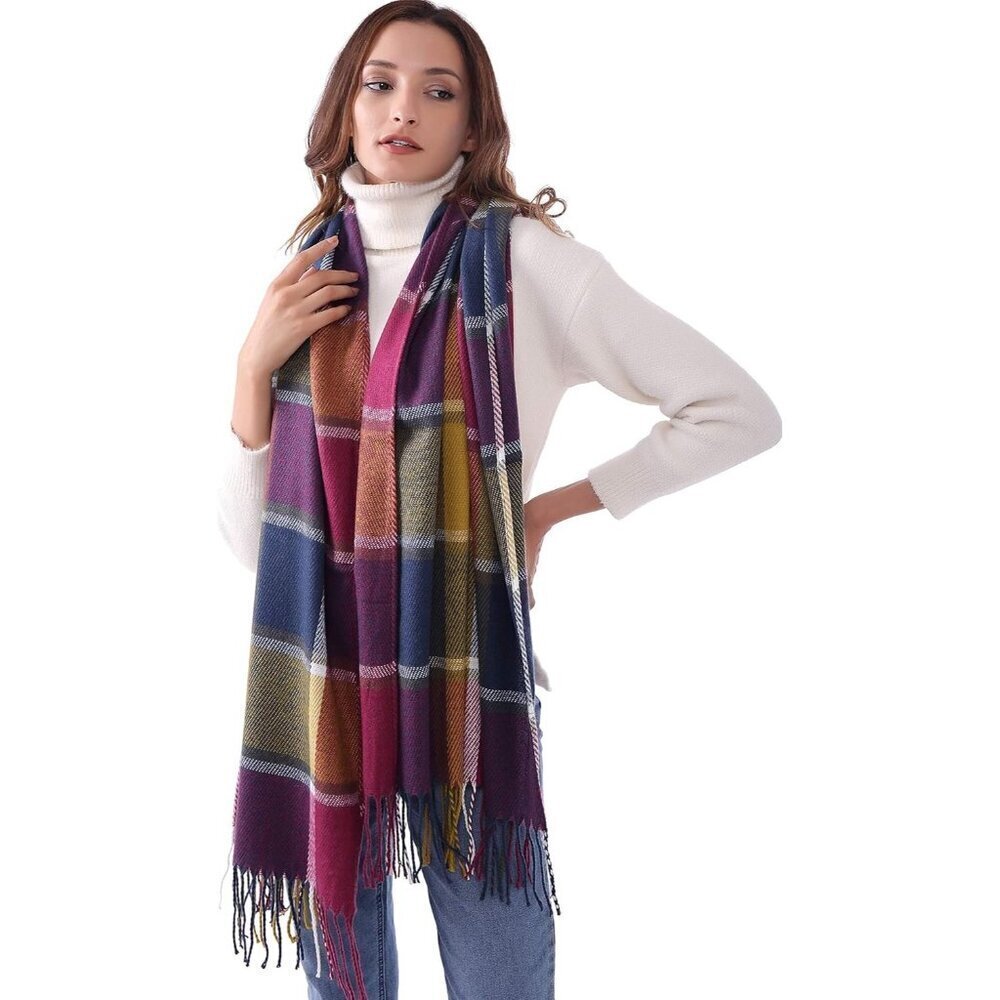 Women Colored Plaid Winter Warm Shawl Wraps Tartan Blanket Oversized Scarves